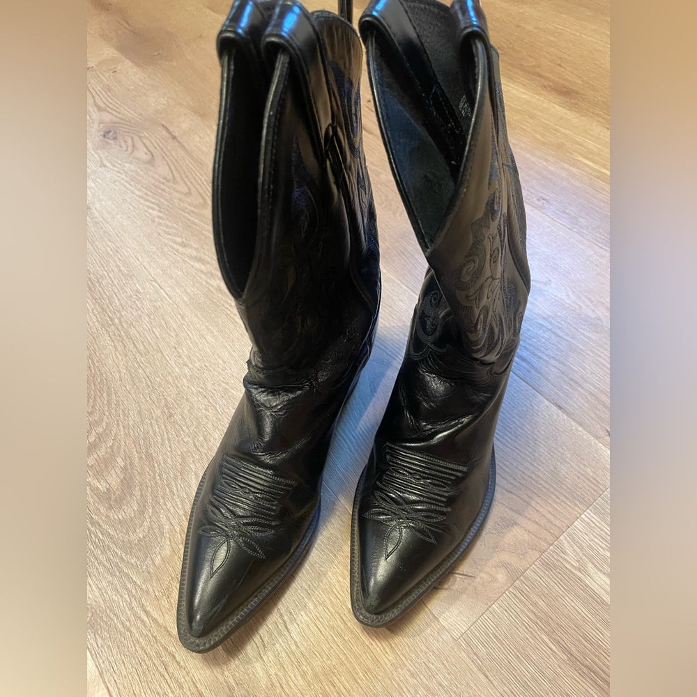 Justin Boots Black Leather Cowgirl Boots
